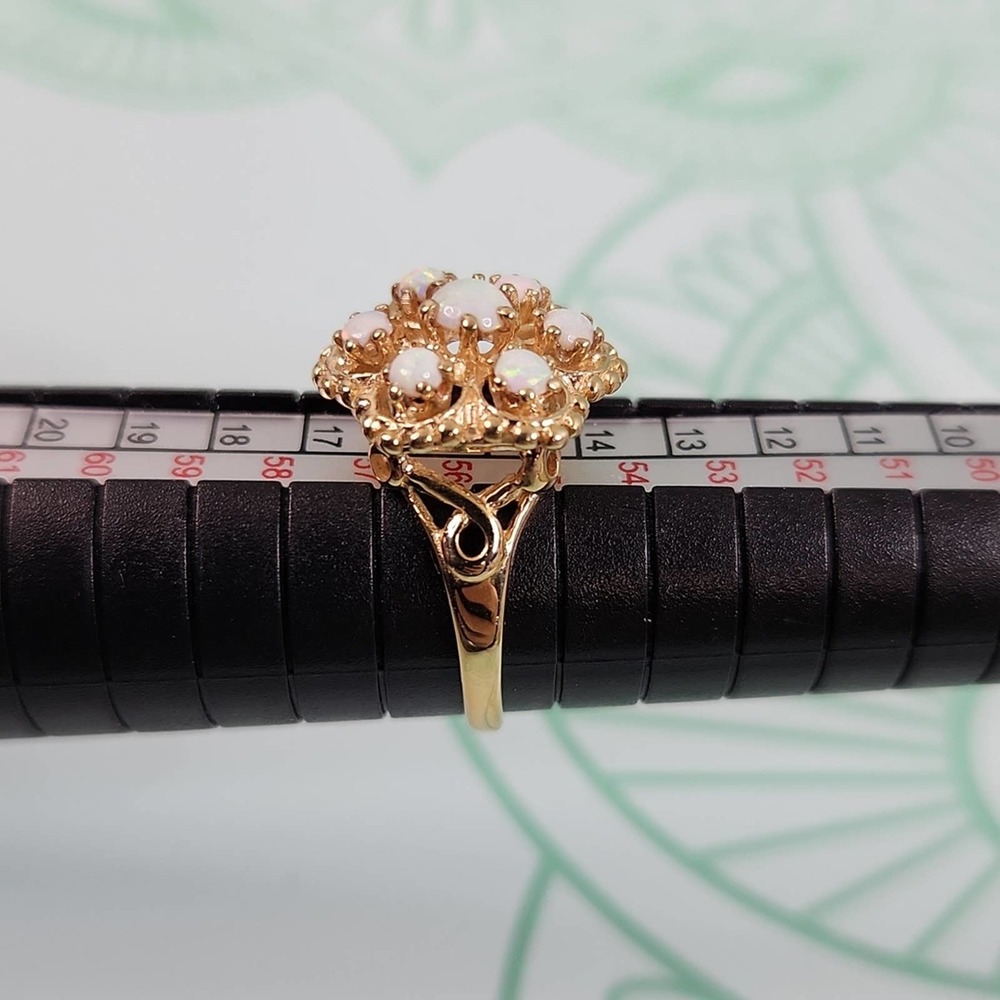 ESTATE 10k Flower Cluster Style Opal Ring - Picture 4 of 4